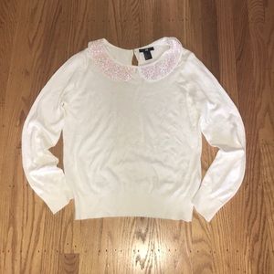 H&M White Sweater with Sequin Peter Pan Collar M